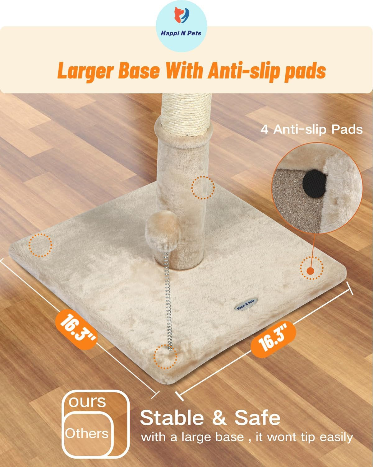 26" Cat Scratching Post with Platform, Sisal Cat Tree Tower for Indoor Cats, Featuring with Hanging Balls & Cozy Cat Perch, Stable Cat Scratch Posts for Kittens-Beige