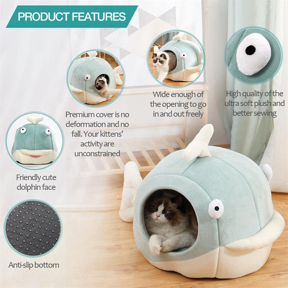 Cat Beds for Indoor Cats - Cat Bed Cave with Removable Washable Cushioned Pillow, Calming Cozy Soft Cat Cave, Cute Friendly Dolphin Cat Houses for Indoor Cats No Deformation Pet Bed, M