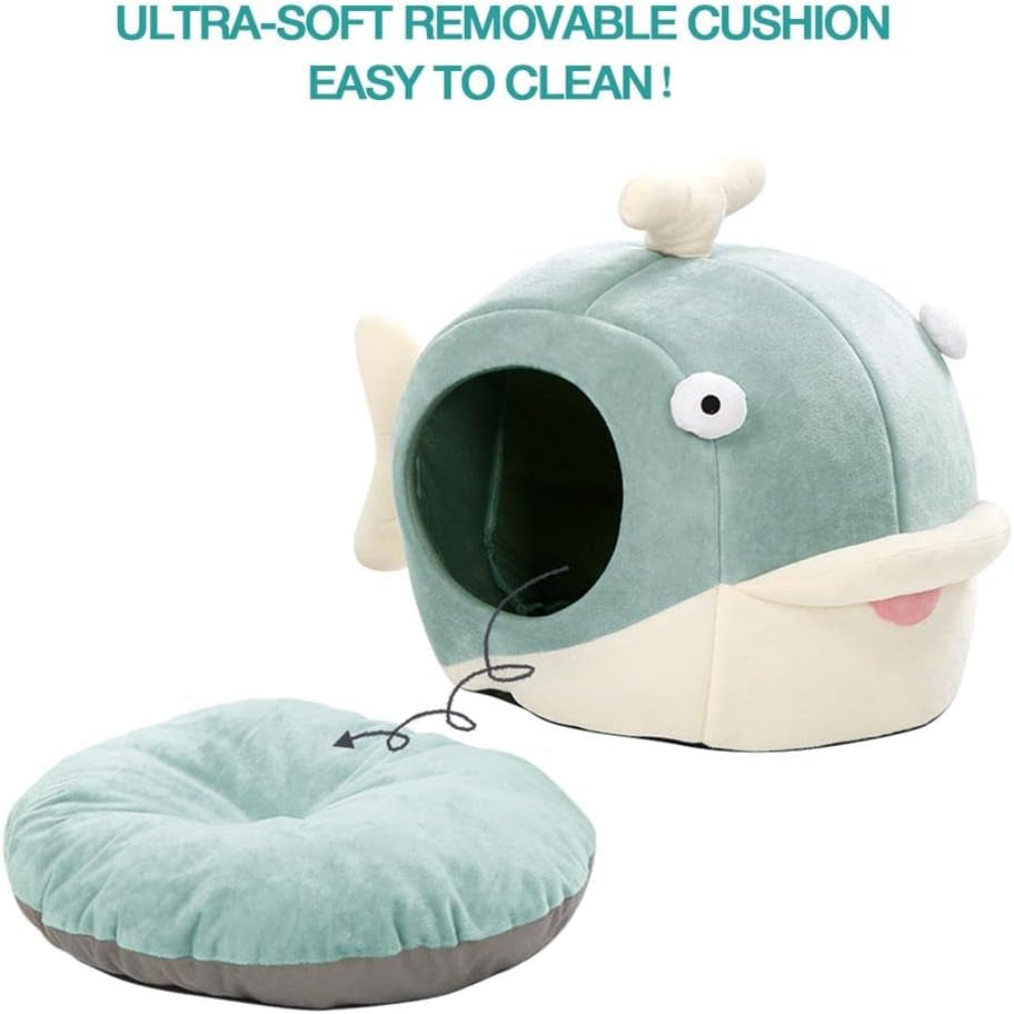 Cat Beds for Indoor Cats - Cat Bed Cave with Removable Washable Cushioned Pillow, Calming Cozy Soft Cat Cave, Cute Friendly Dolphin Cat Houses for Indoor Cats No Deformation Pet Bed, M