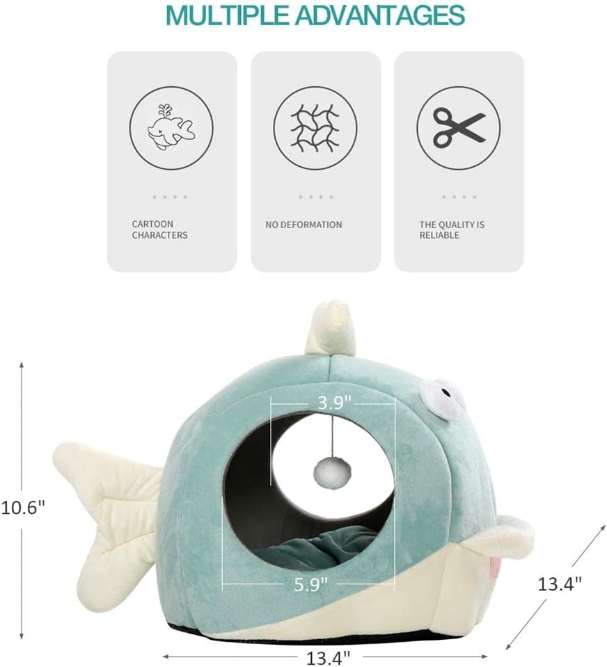 Cat Beds for Indoor Cats - Cat Bed Cave with Removable Washable Cushioned Pillow, Calming Cozy Soft Cat Cave, Cute Friendly Dolphin Cat Houses for Indoor Cats No Deformation Pet Bed, M
