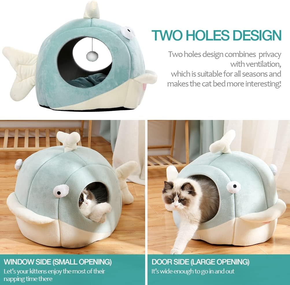 Cat Beds for Indoor Cats - Cat Bed Cave with Removable Washable Cushioned Pillow, Calming Cozy Soft Cat Cave, Cute Friendly Dolphin Cat Houses for Indoor Cats No Deformation Pet Bed, M
