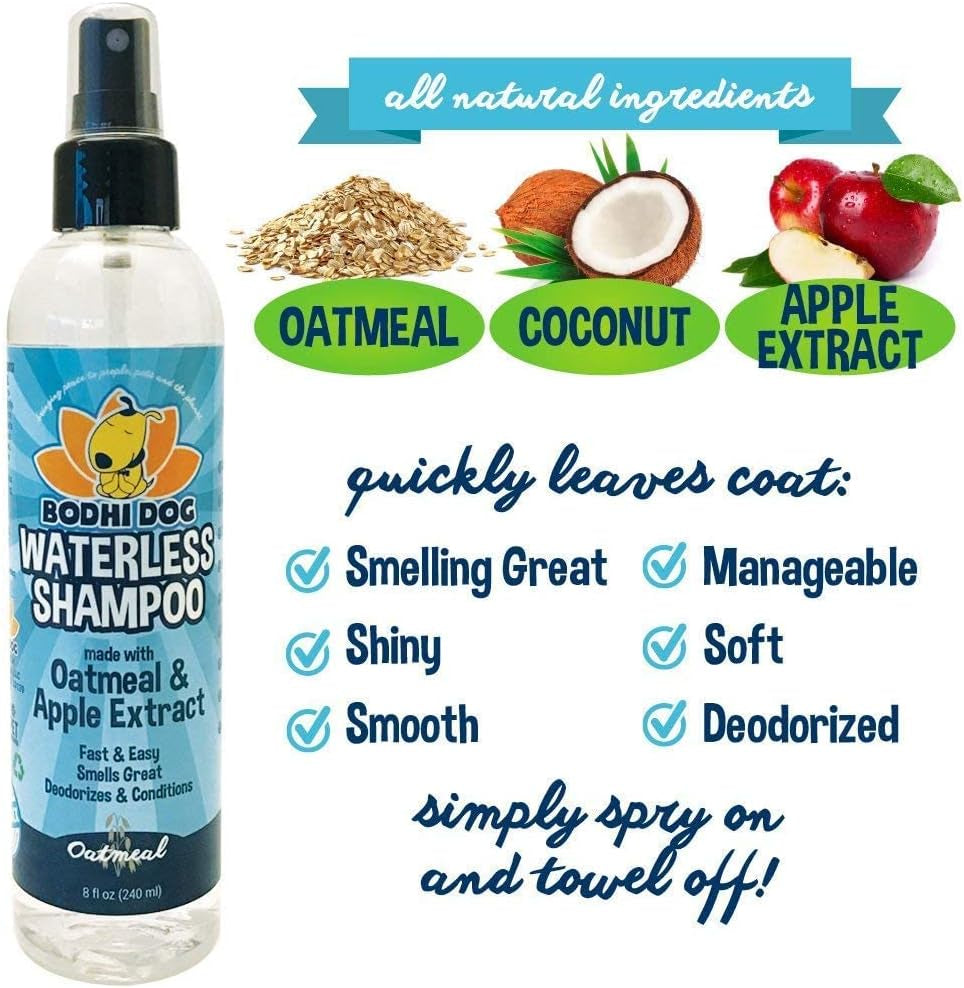 Waterless Shampoo - Natural Dry Shampoo for Dogs & Cats - Neutralizes Pet Odor - No Rinse Required - Made of Natural Extracts - Safe for Sensitive Skin - Oatmeal & Apple (8 Fl Oz)