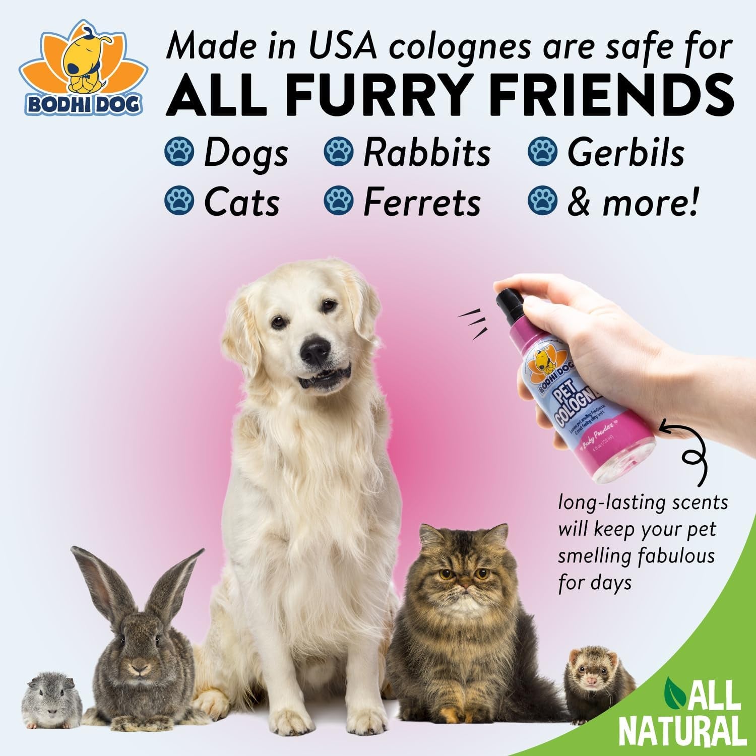 Natural Dog Cologne | Premium Scented Deodorizing Body Spray for Dogs & Cats | Dog Perfume W/Natural Dog Conditioner (Baby Powder, 4 Fl Oz)
