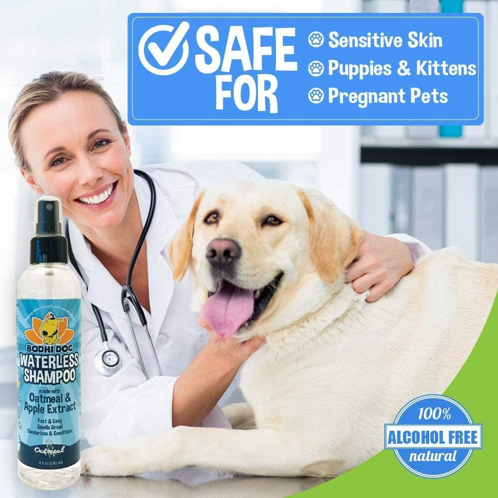 Waterless Shampoo - Natural Dry Shampoo for Dogs & Cats - Neutralizes Pet Odor - No Rinse Required - Made of Natural Extracts - Safe for Sensitive Skin - Oatmeal & Apple (8 Fl Oz)
