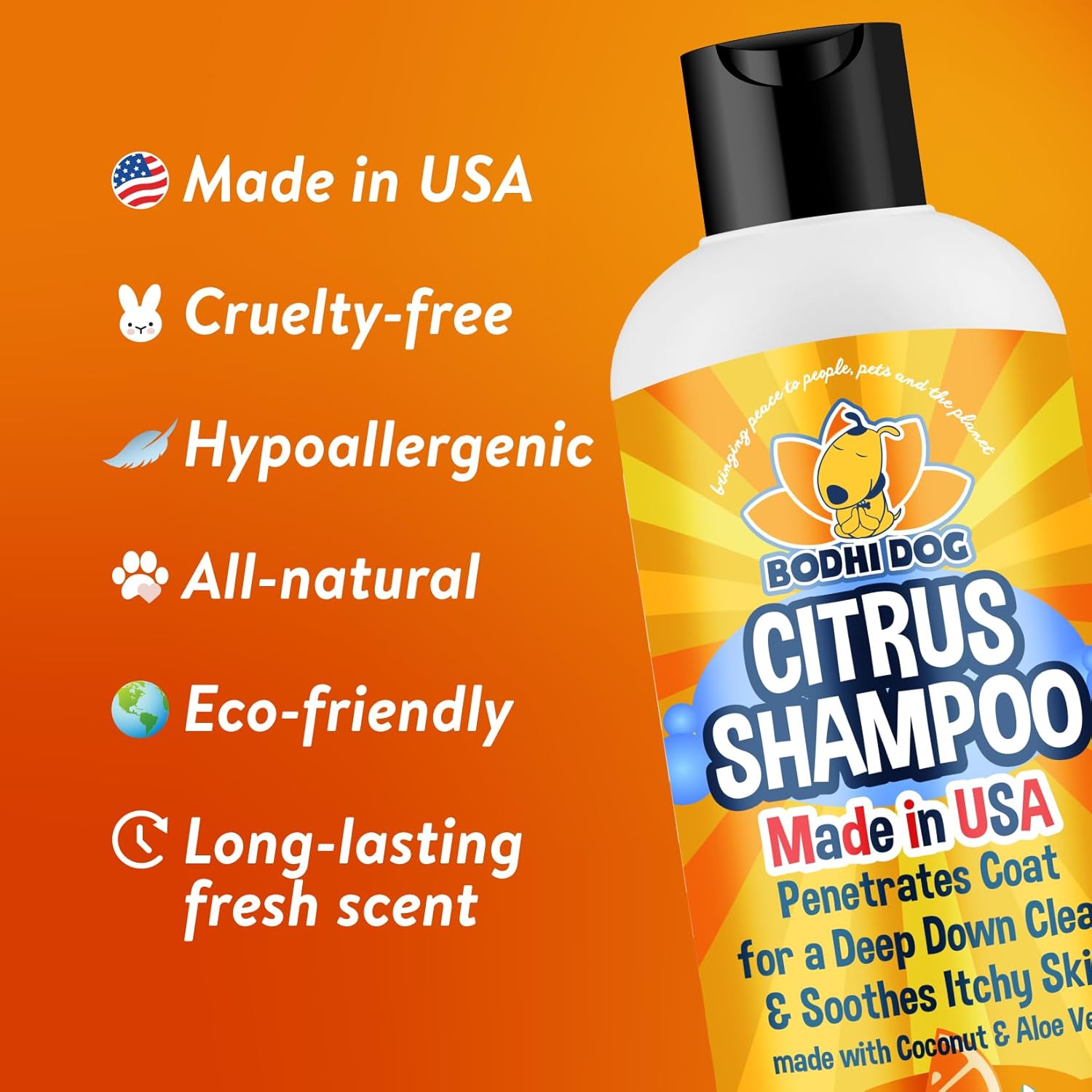 Refreshing Orange Citrus Shampoo - Deep Cleaning Coconut & Aloe Formula - Natural Soothing, Moisturizing Pet Wash for Dogs, Cats, Puppies - Tear-Free (17 Fl Oz)