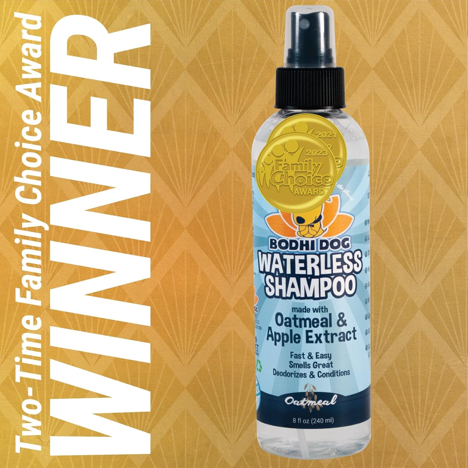 Waterless Shampoo - Natural Dry Shampoo for Dogs & Cats - Neutralizes Pet Odor - No Rinse Required - Made of Natural Extracts - Safe for Sensitive Skin - Oatmeal & Apple (8 Fl Oz)