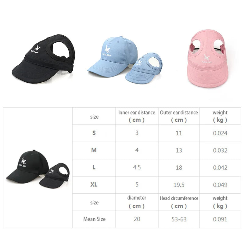 Dog Cap Adjustable Puppy Baseball Hat With Ear Holes Outdoor Sports Pet Sunhat Chihuahua French Bulldog Visor Hat Pet Supplies