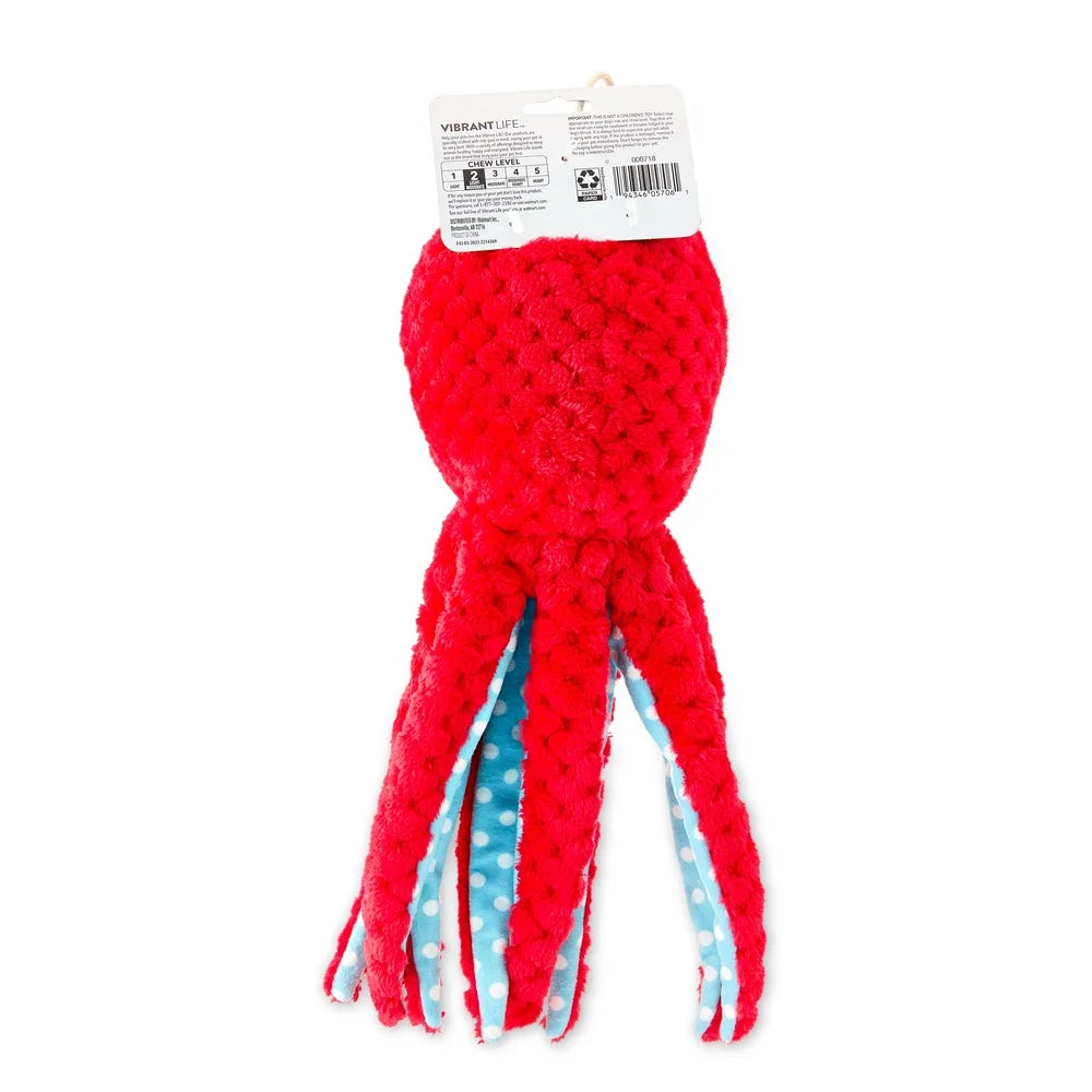 Durable Plush Dog Toy Octopus with Squeaker Crinkle Paper Fun Interactive Fetch Toy Medium Dogs