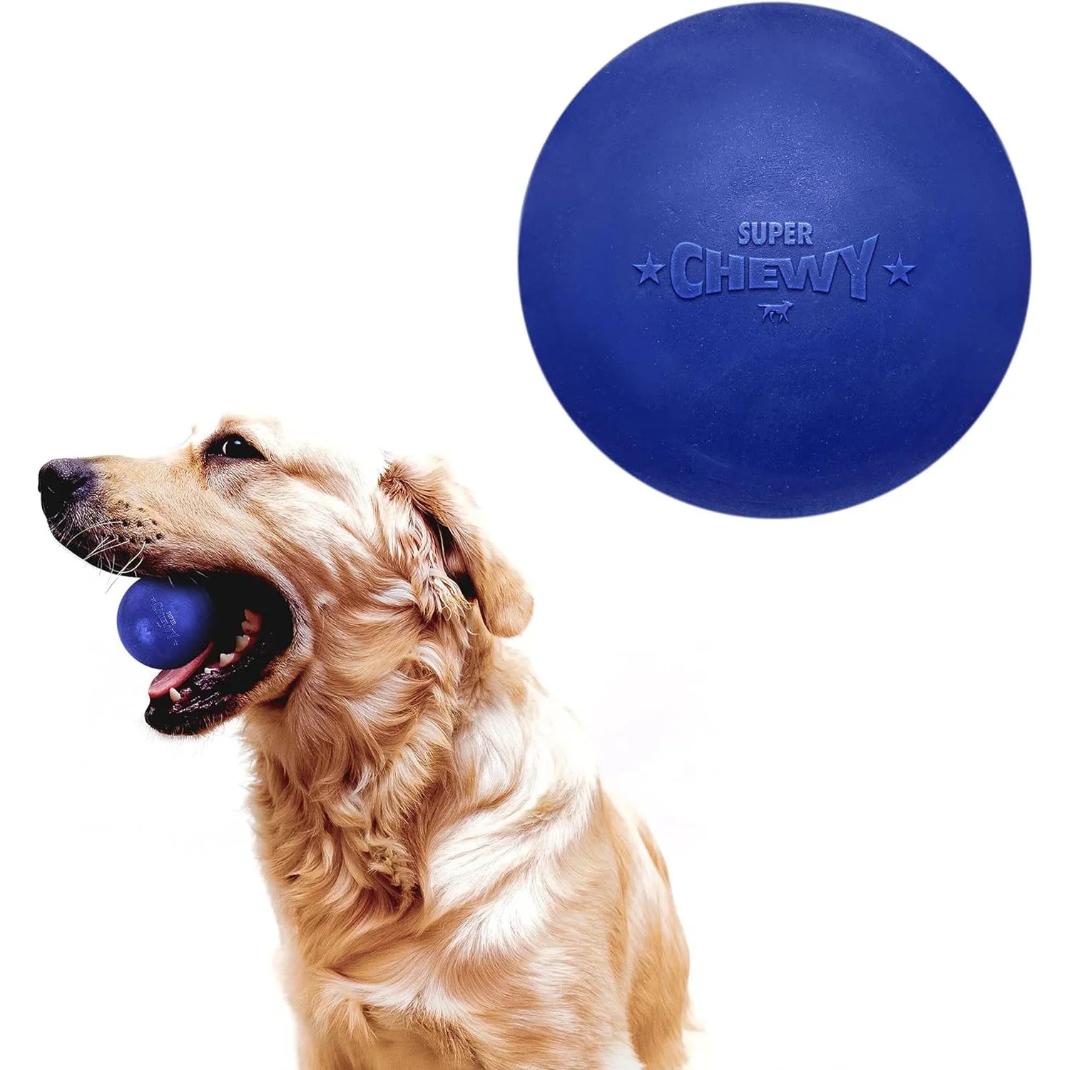 SuperChewy Tough Dog Ball Toy, durable natural rubber, ideal for aggressive chewers.