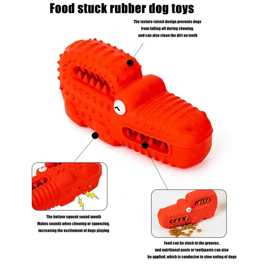 Dog Durable Chew Interactive Toy Rubber Alligator Tooth Cleaning Point Massage Pet Toothbrush Molar Pet Supplies with Squeaker