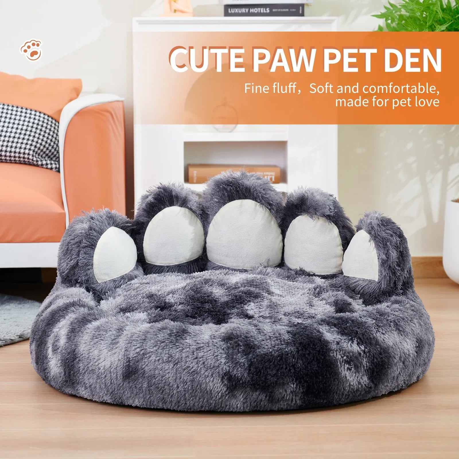 Cozy Comfy Paw Shape Pet Dog Bed, Fluffy Cushion for Deep Sleeping Pets.