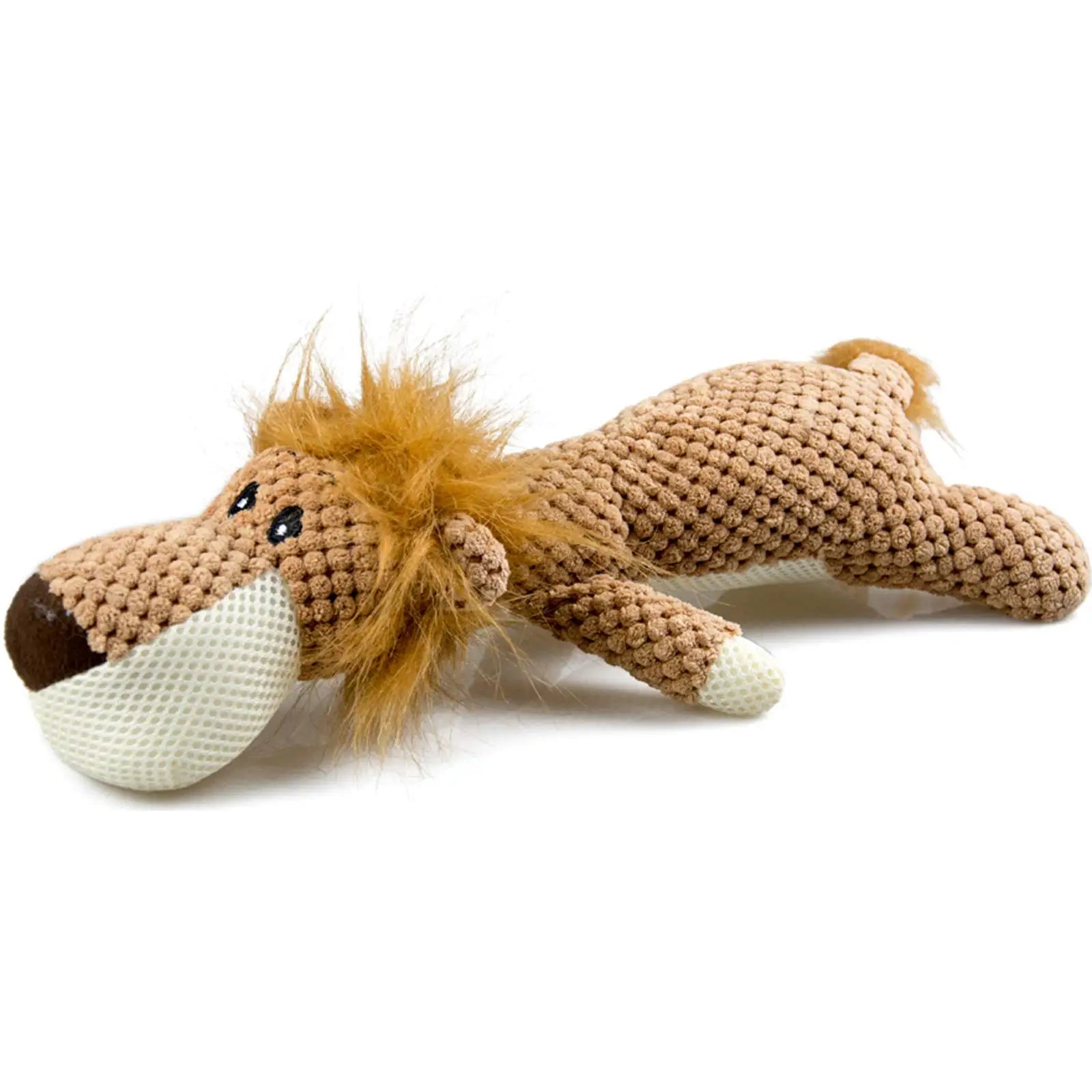 Plush lion-shaped dog toy designed to improve pet IQ, made from durable linen for training and chewing.
