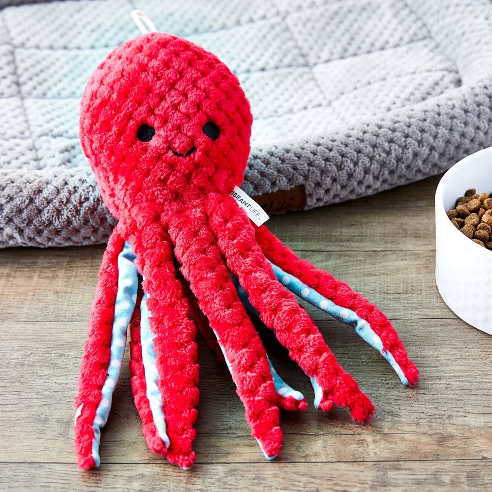 Durable Plush Dog Toy Octopus with Squeaker Crinkle Paper Fun Interactive Fetch Toy Medium Dogs