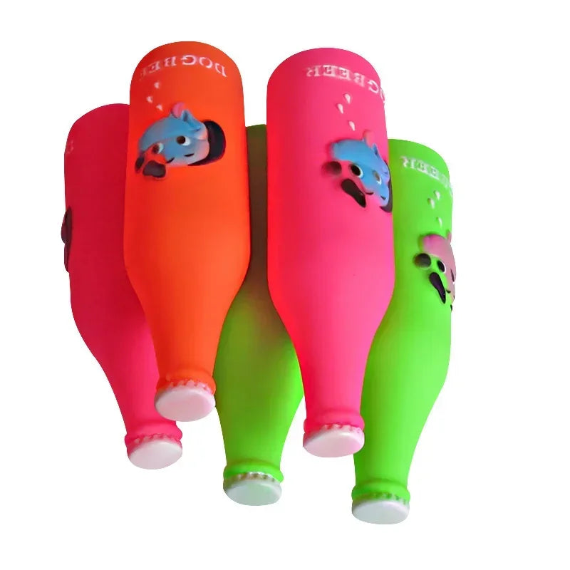 New Dog Toys Silicone Beer Bottle Brother Dog Pattern Puppy Pet Play Chew Squeaky Toys for Dogs Cats Pets Supplies