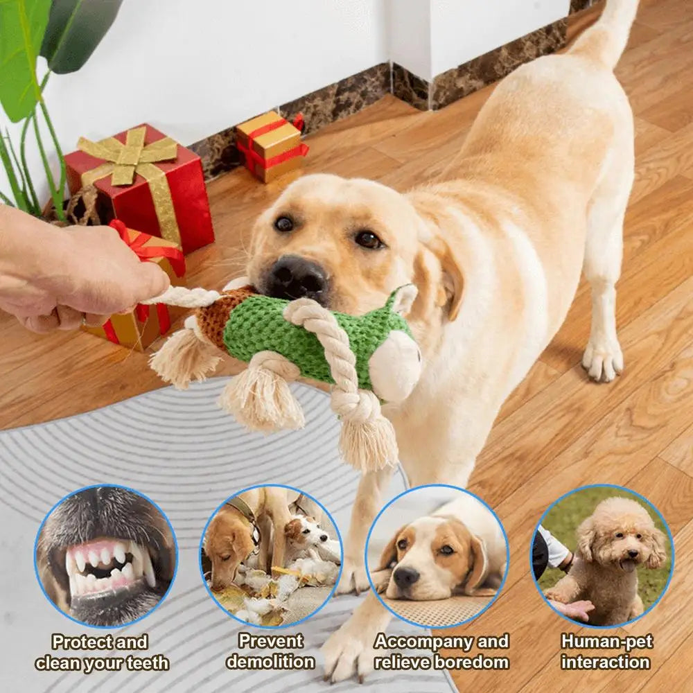 Cotton Rope Dog Chew Toy Pet Puppy Double Headed Tugging Cotton Toy Bull-Horse Head Figure For Small To Large Dogs Teeth