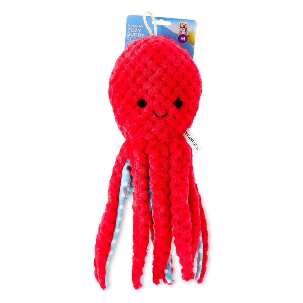 Durable Plush Dog Toy Octopus with Squeaker Crinkle Paper Fun Interactive Fetch Toy Medium Dogs