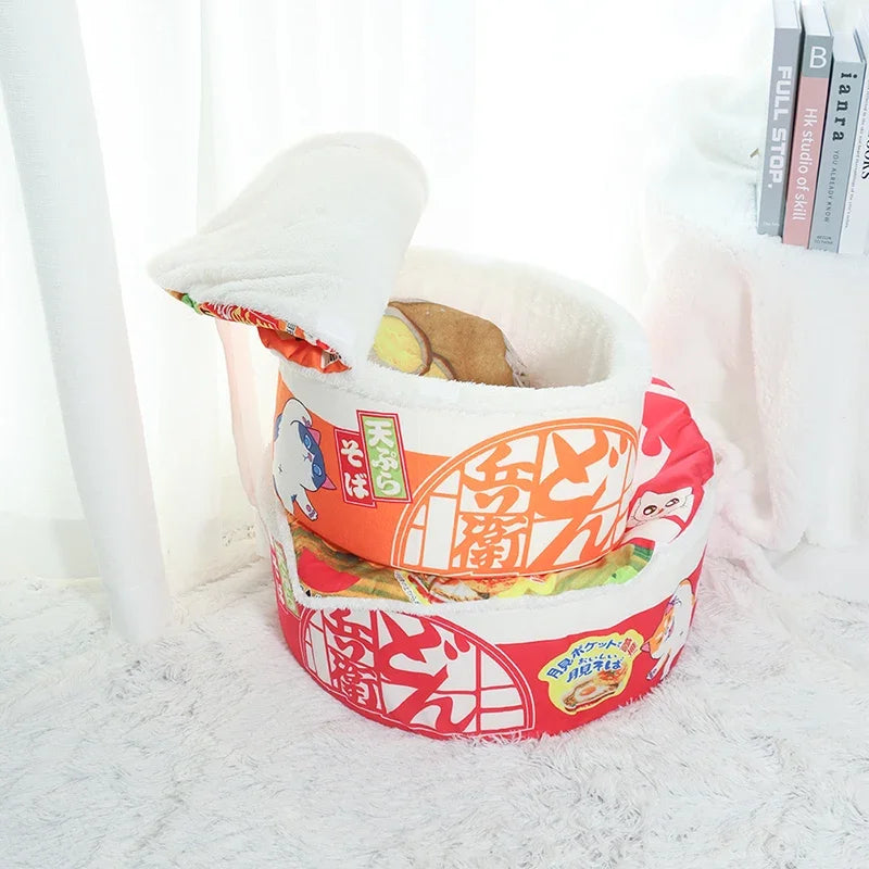 Noodle-Shaped Fleece-Lined Pet Bed Warm Breathable Detachable Round Cat Nest Flip Cover Four Seasons Universal Dog Kennel Puppy