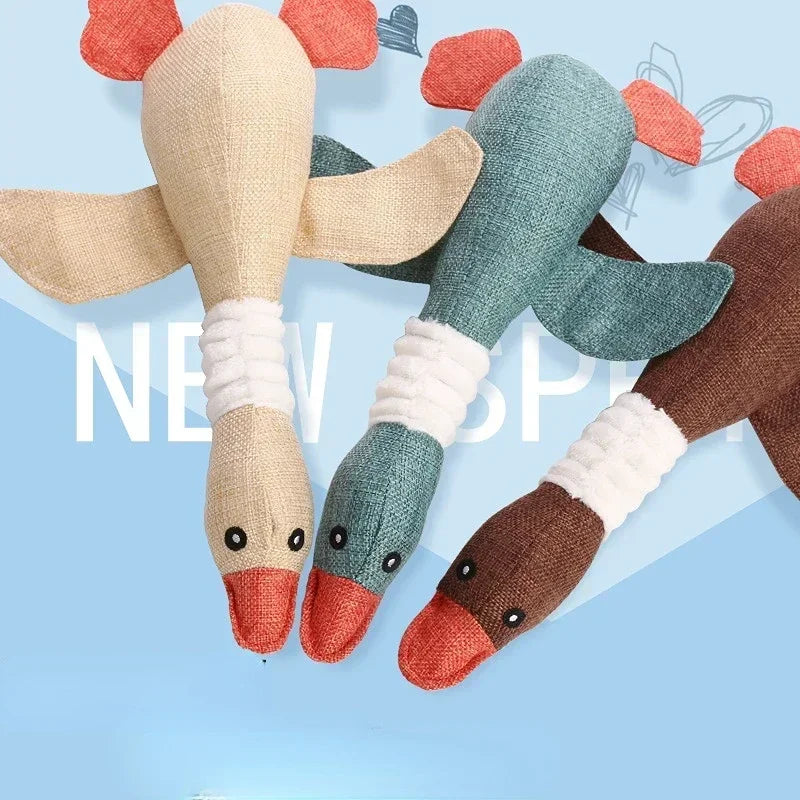 Pet Mallard Duck dog toy for aggressive chewers, soft linen chew toy with squeaker.