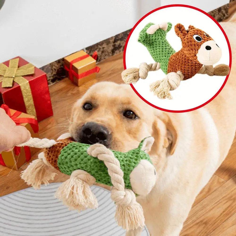 Cotton Rope Dog Chew Toy Pet Puppy Double Headed Tugging Cotton Toy Bull-Horse Head Figure For Small To Large Dogs Teeth