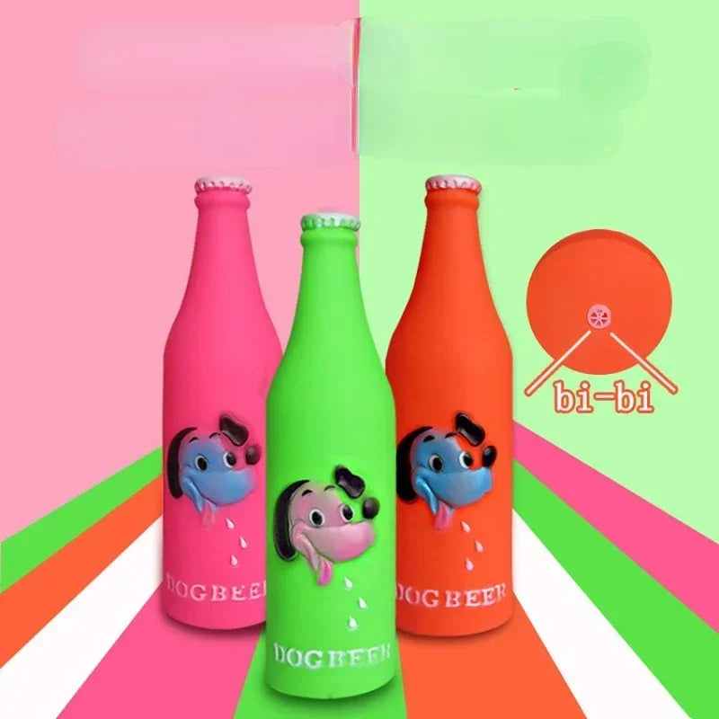 New Dog Toys Silicone Beer Bottle Brother Dog Pattern Puppy Pet Play Chew Squeaky Toys for Dogs Cats Pets Supplies