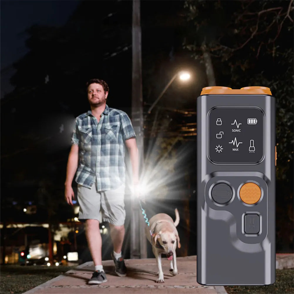 Rechargeable Ultrasonic Dog Repeller with LED Flashlight for Effective Bark Deterrent and Dog Training