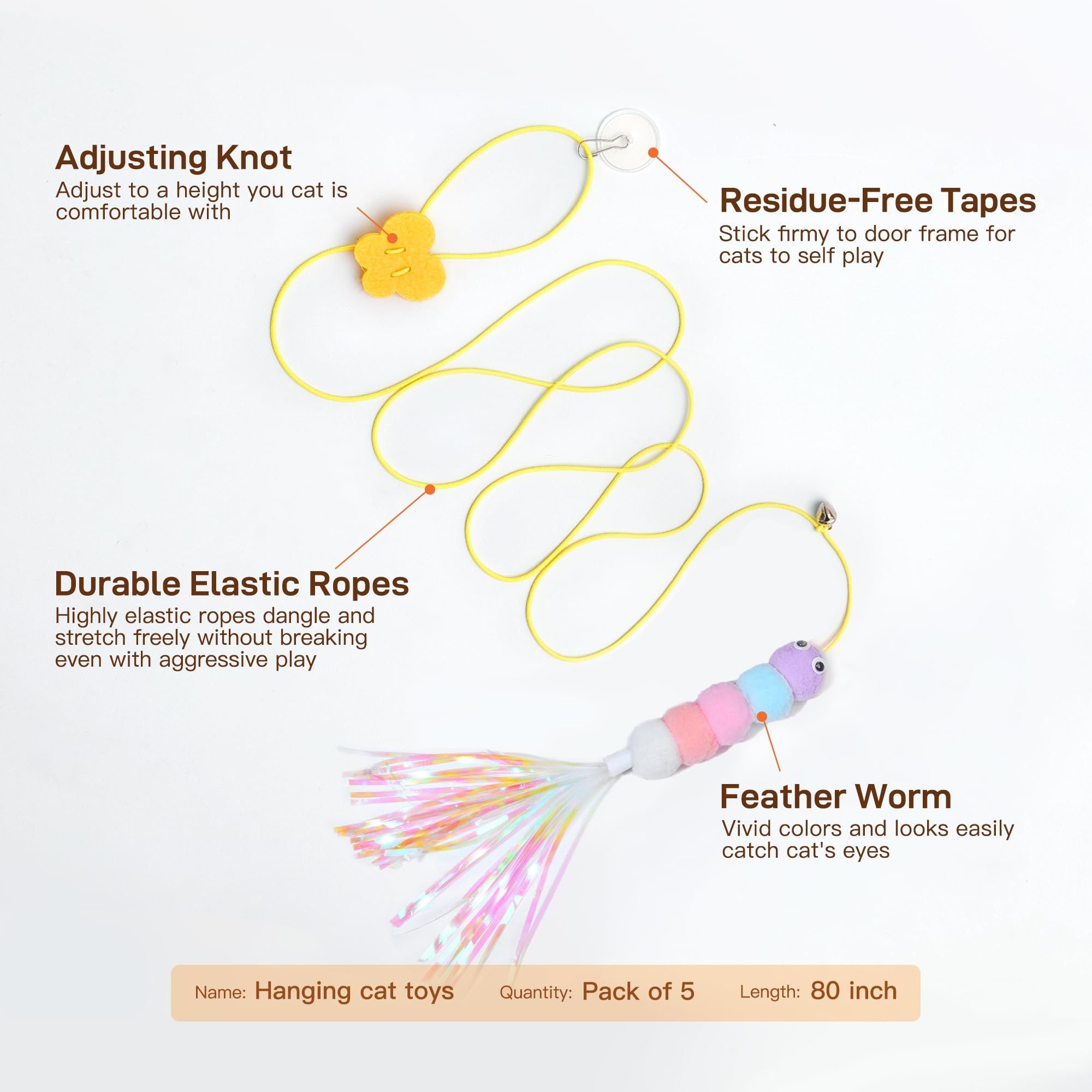 Interactive Cat Feather Toys 5 Pcs For Mental And Physical Stimulation,Companion For Lonely Cats