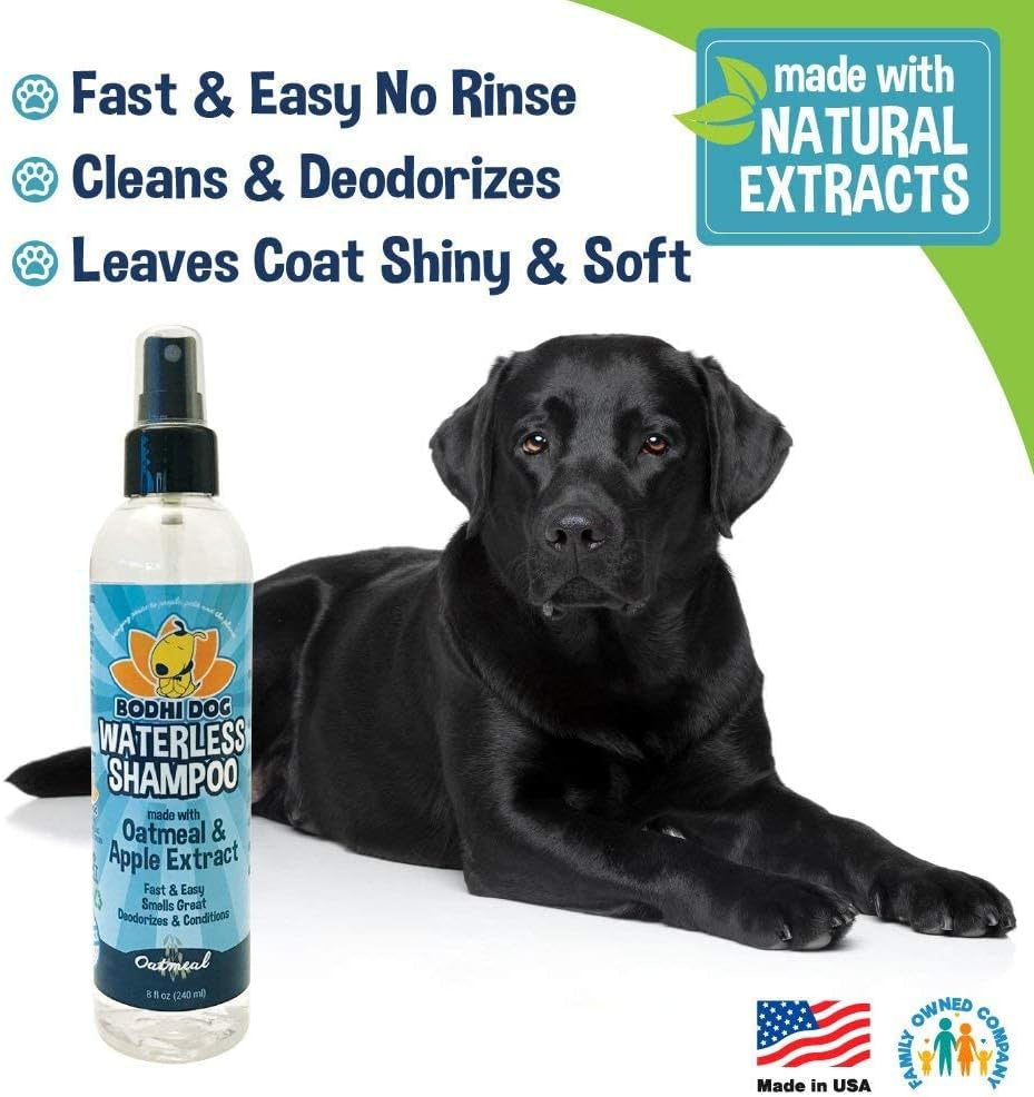 Waterless Shampoo - Natural Dry Shampoo for Dogs & Cats - Neutralizes Pet Odor - No Rinse Required - Made of Natural Extracts - Safe for Sensitive Skin - Oatmeal & Apple (8 Fl Oz)