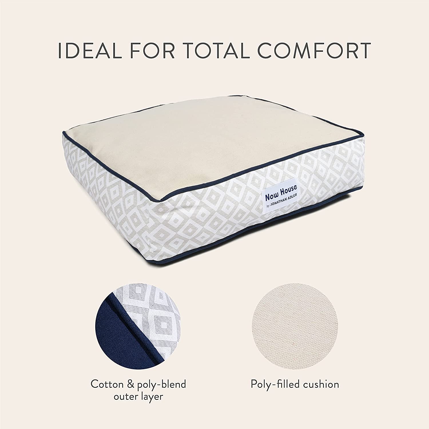 Now House for Pets by Jonathan Adler Grey Diamond Cushion Dog Bed, Medium Medium Dog Bed Washable Dog Bed for Medium Dogs by  (FF16059)