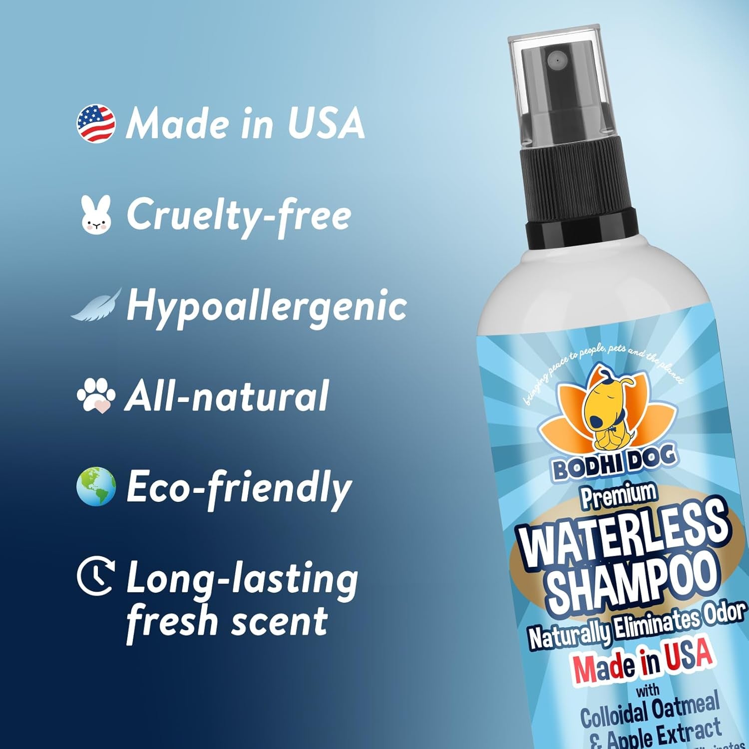 Waterless Shampoo - Natural Dry Shampoo for Dogs & Cats - Neutralizes Pet Odor - No Rinse Required - Made of Natural Extracts - Safe for Sensitive Skin - Oatmeal & Apple (8 Fl Oz)