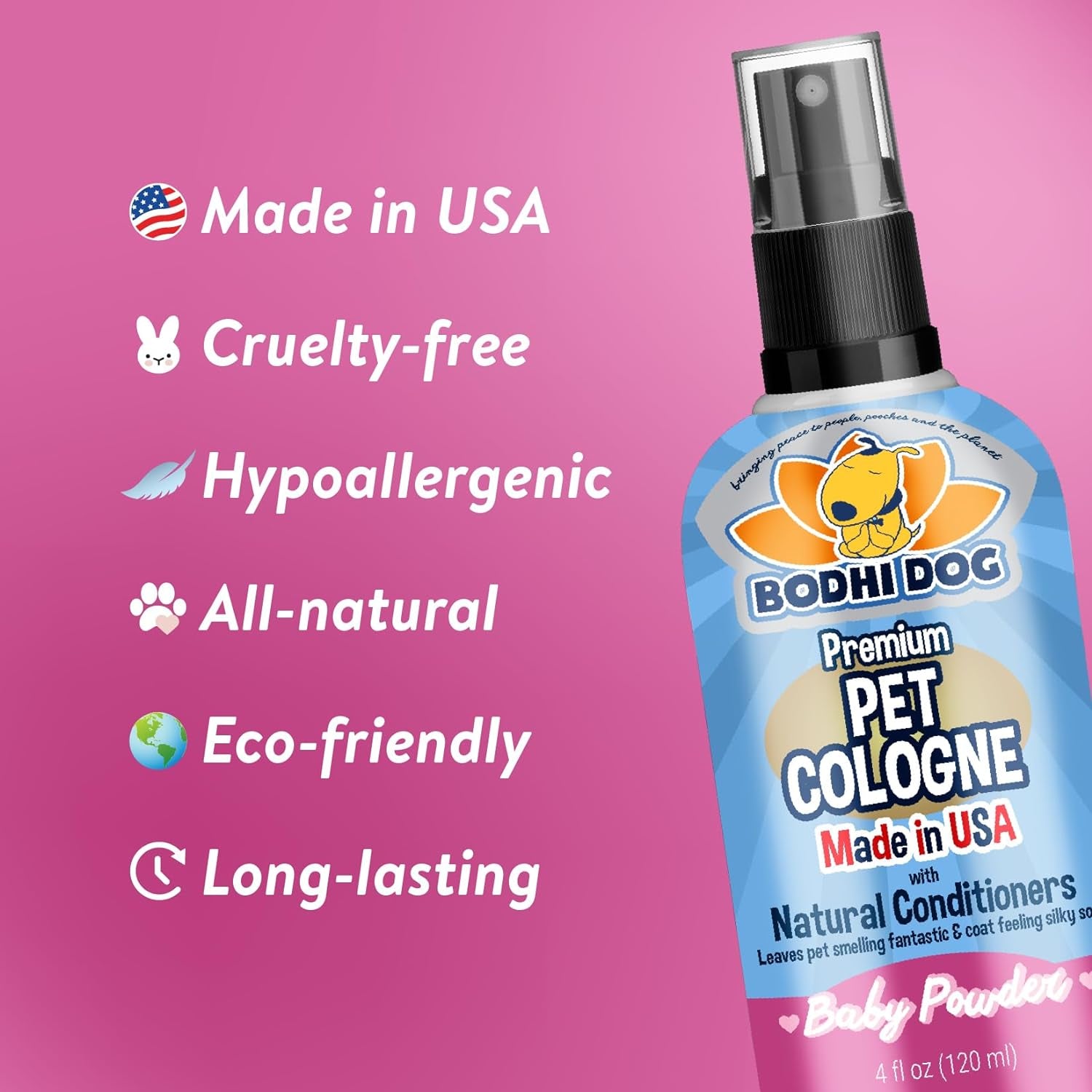 Natural Dog Cologne | Premium Scented Deodorizing Body Spray for Dogs & Cats | Dog Perfume W/Natural Dog Conditioner (Baby Powder, 4 Fl Oz)