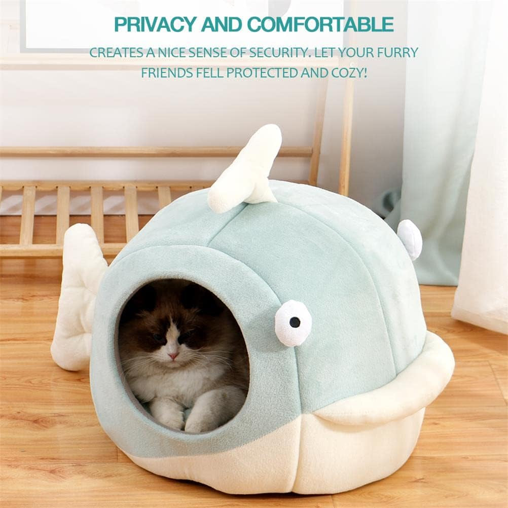 Cat Beds for Indoor Cats - Cat Bed Cave with Removable Washable Cushioned Pillow, Calming Cozy Soft Cat Cave, Cute Friendly Dolphin Cat Houses for Indoor Cats No Deformation Pet Bed, M